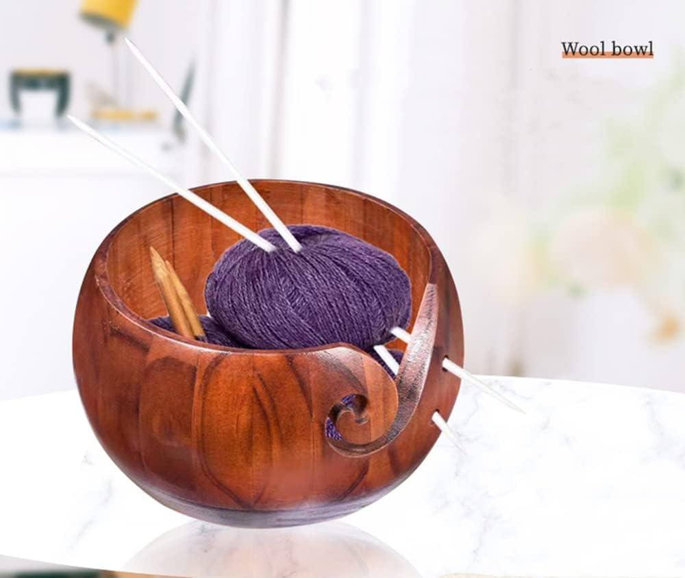 Wooden Crocheting Bowl, Round Knitting Wool Bowl