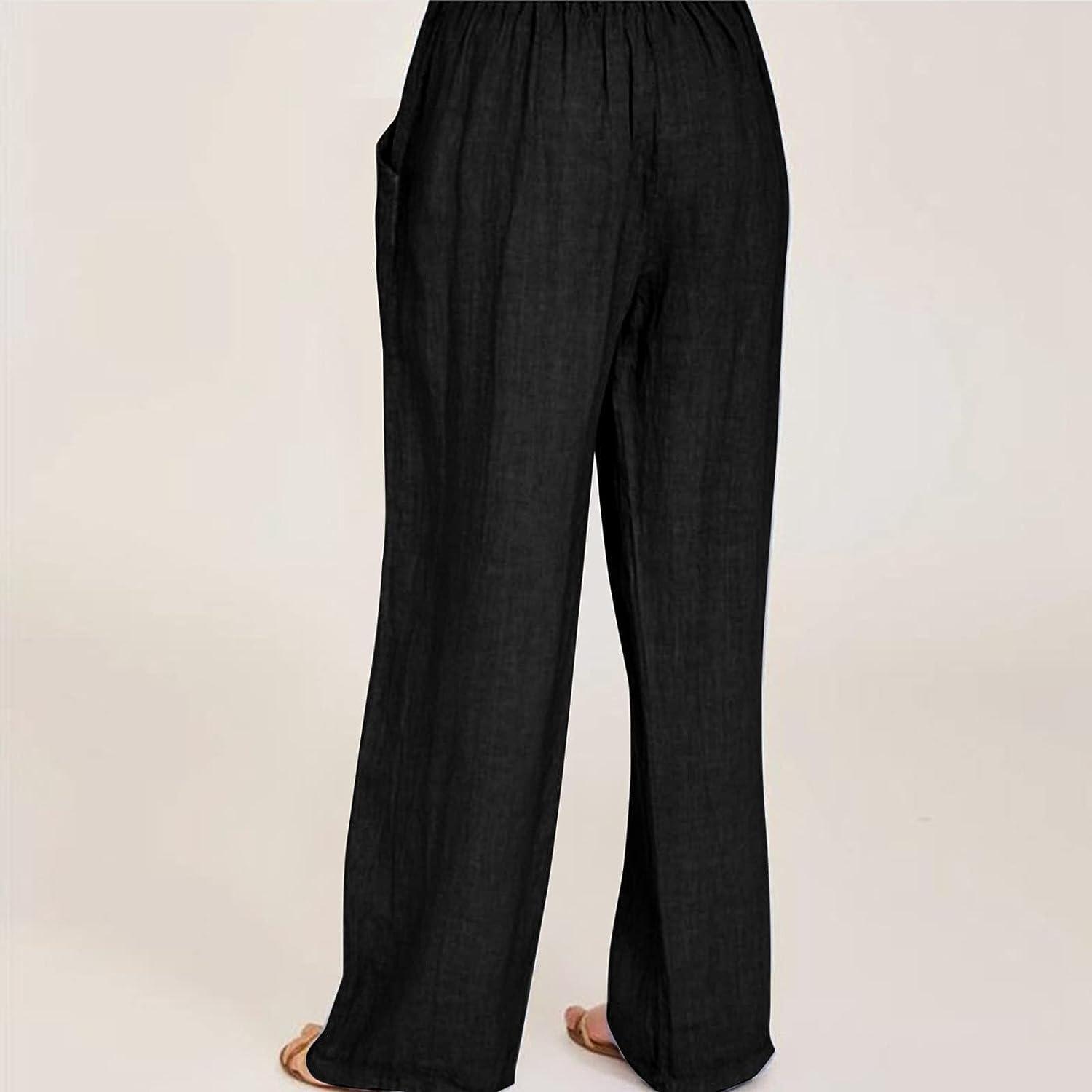  High Waisted Dress Pants for Women Cotton Linen Summer Pants  Casual Lightweight Plus Size Drawstring Wide Leg Pant Loose Fit Lounge  Trousers : Sports & Outdoors