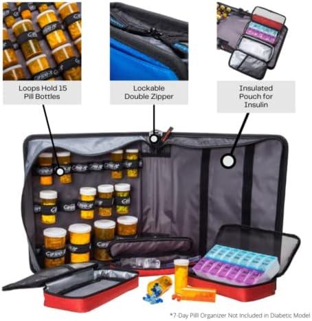 Med Manager Deluxe Medicine Organizer and Pill Case, Holds (15) Pill  Bottles - (11) Standard Size and (4) Large Bottles, Purple, 13 inches x 13  inches