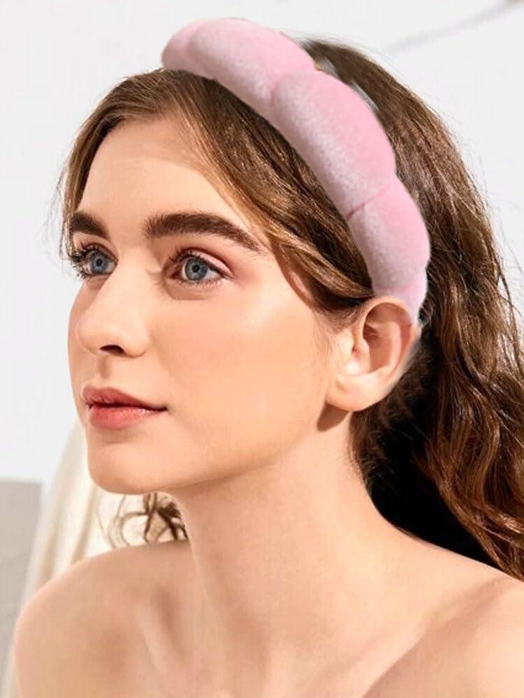 Spa Headbands for Women, Puffy Sponge Spa Headband,Padded Makeup Head  Bands,Soft Towel Cloth Wide Skincare Hairbands for Washing Face,Facial  Mask
