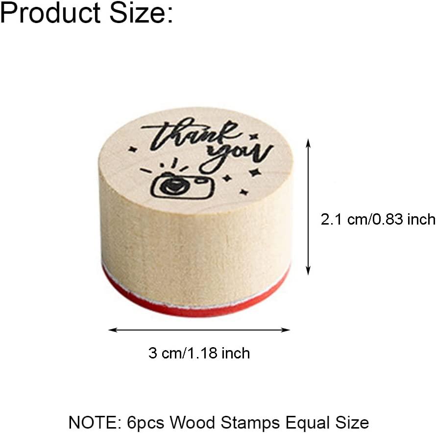 JZTang 6 Pcs Wooden Stamps Set Round Wooden Rubber Stamps for Card Making  Thank You Pattern