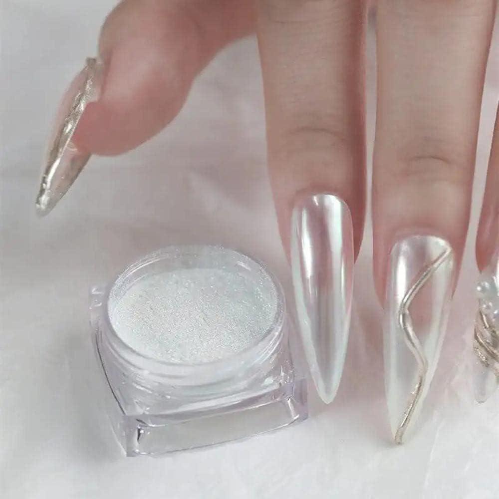 High Gloss White Pearl Silver Shimmer Nails Powder For Acrylic, UV