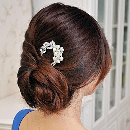 Ayyufe Women Hair Stick Curved Faux Pearl Jewelry Japan Korean Style Hair Clip Hair Accessories, Size: One size, Silver