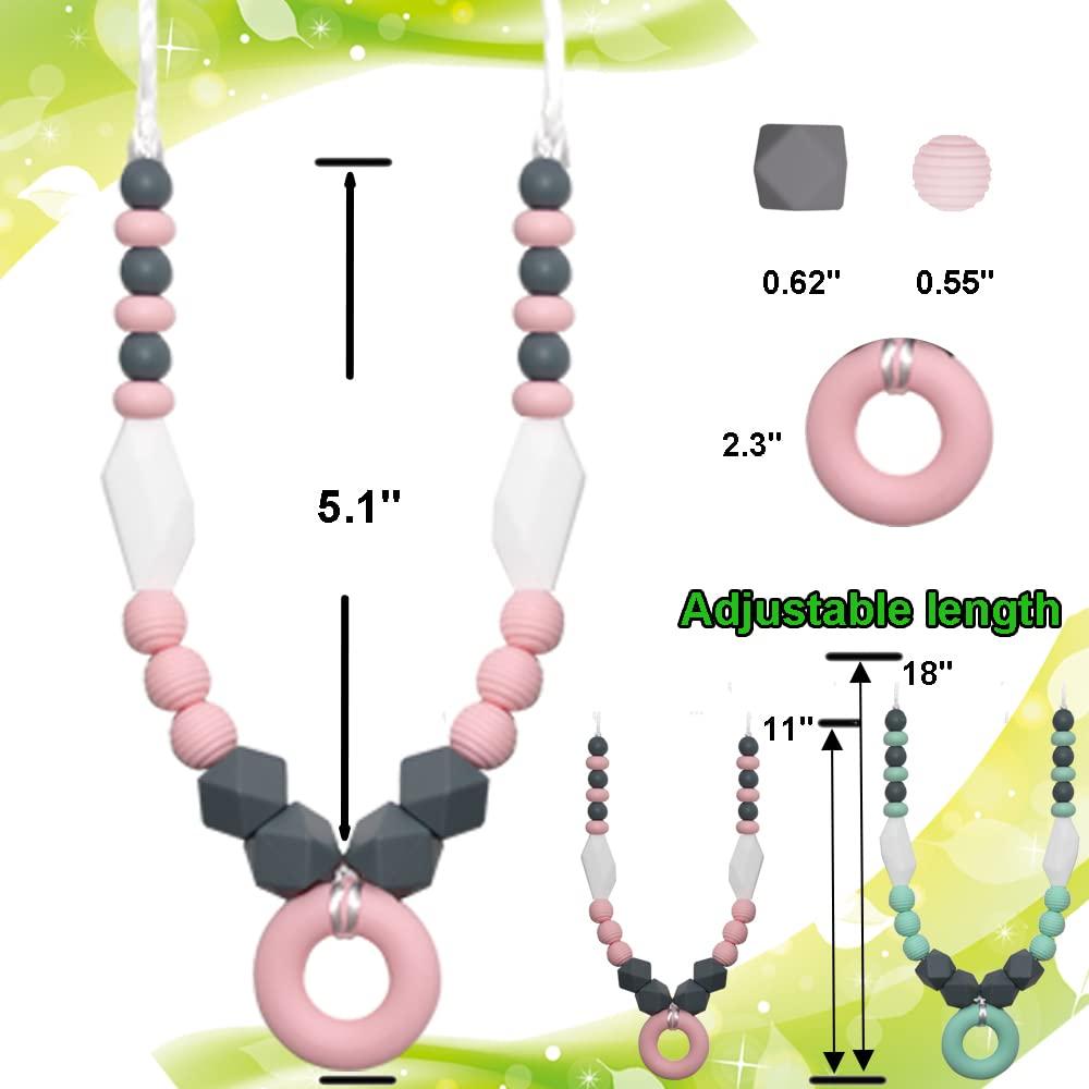 Sensory Chew Necklaces For Girls, Silicone Teething Necklace Beads