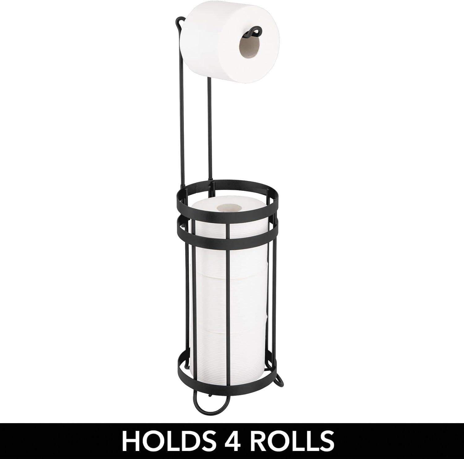 mDesign Metal Free Standing Toilet Paper Stand, Holds 3 Rolls - Black