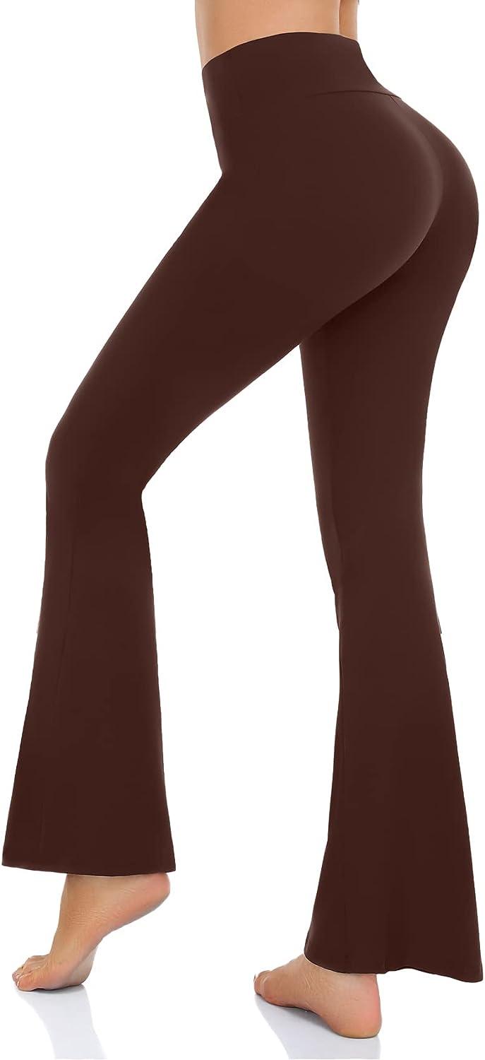  Womens Flare Yoga Pants - Crossover Flare Leggings Buttery  Soft High Waisted Workout Casual Bootcut Pants Brown