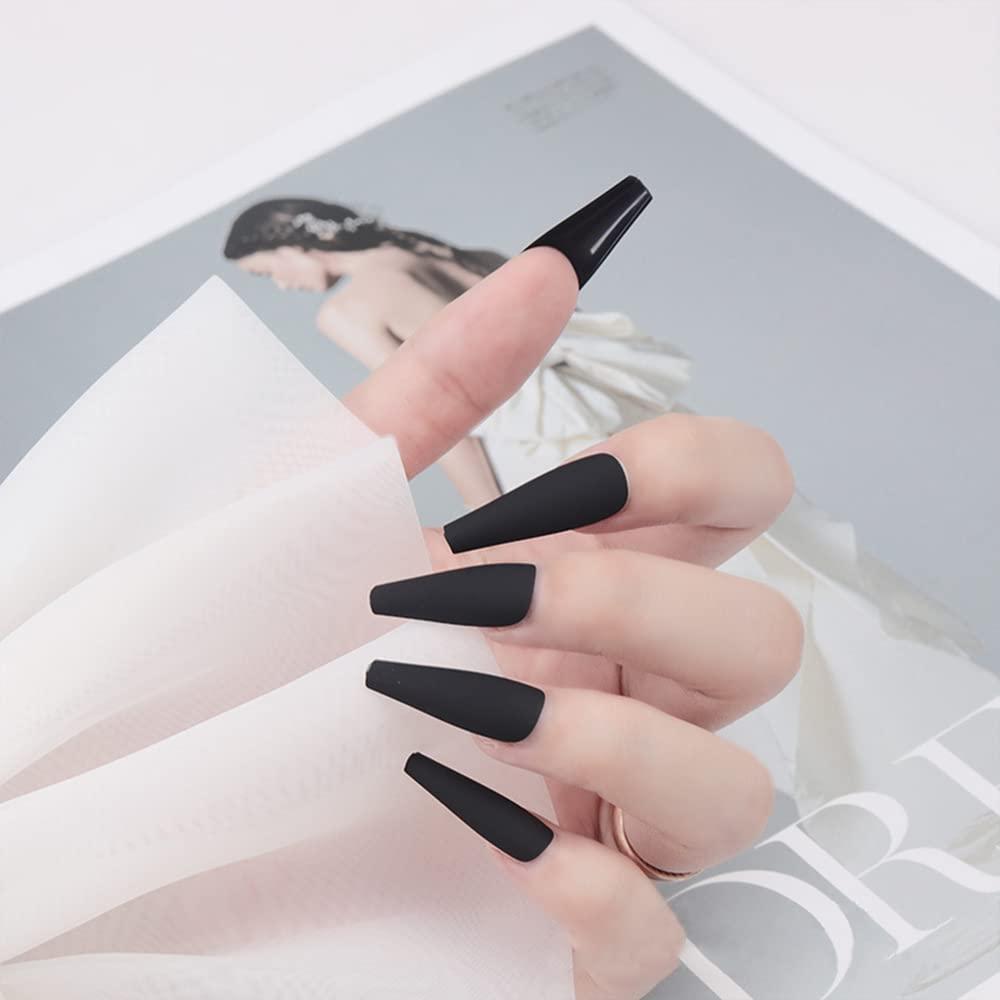 Fashionable Black Ballerina Coffin Nails Matte Acrylic Press - Temu