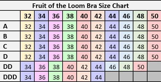 Fruit of the Loom Sports Bra Size Chart