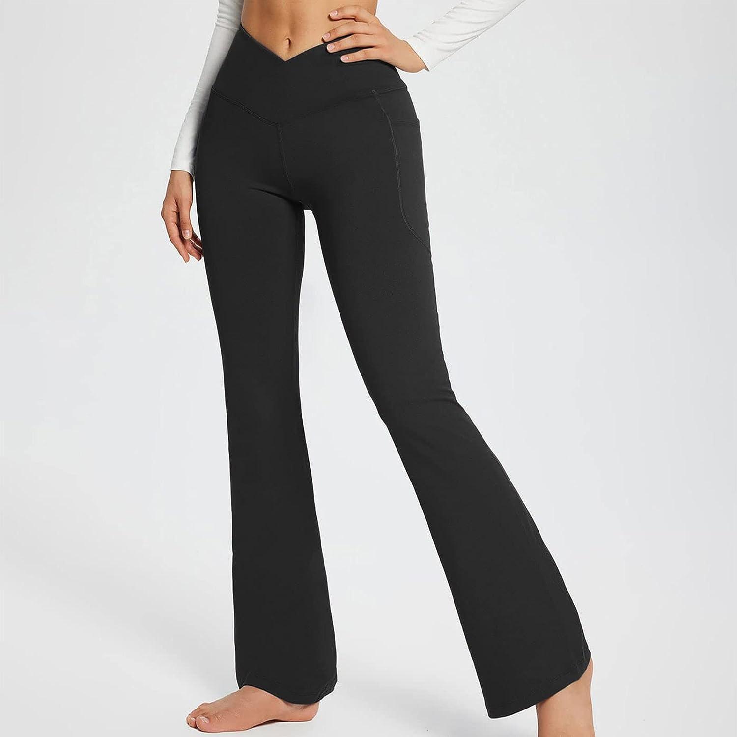 black flare yoga pant leggings in the size medium. - Depop