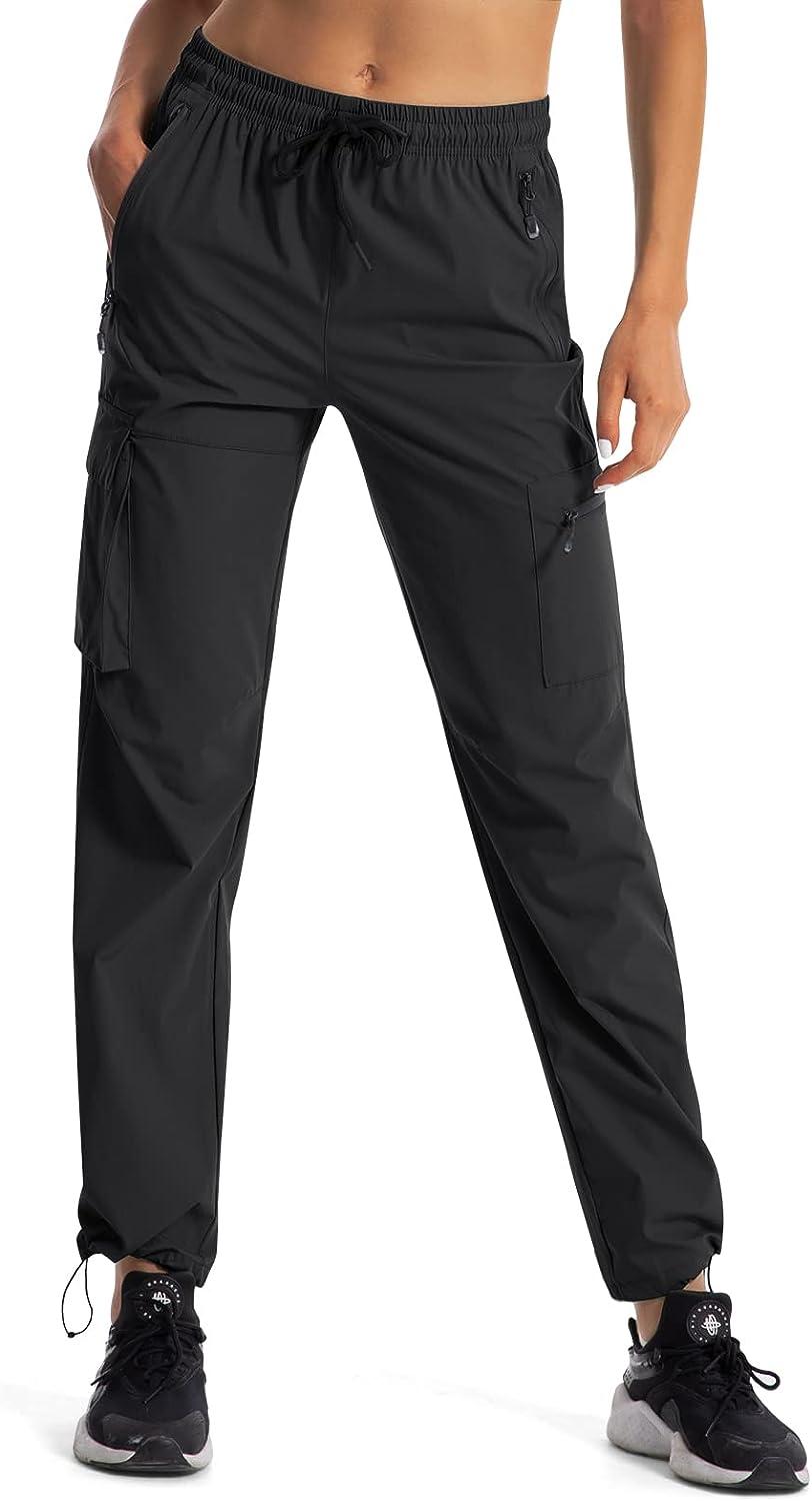 Women's Quick Dry Hiking Jogger Pants, Athletic Gym Sporty Sweatpants,  Lightweight Pockets Cinch Bottom Track Pants Black at  Women's  Clothing store