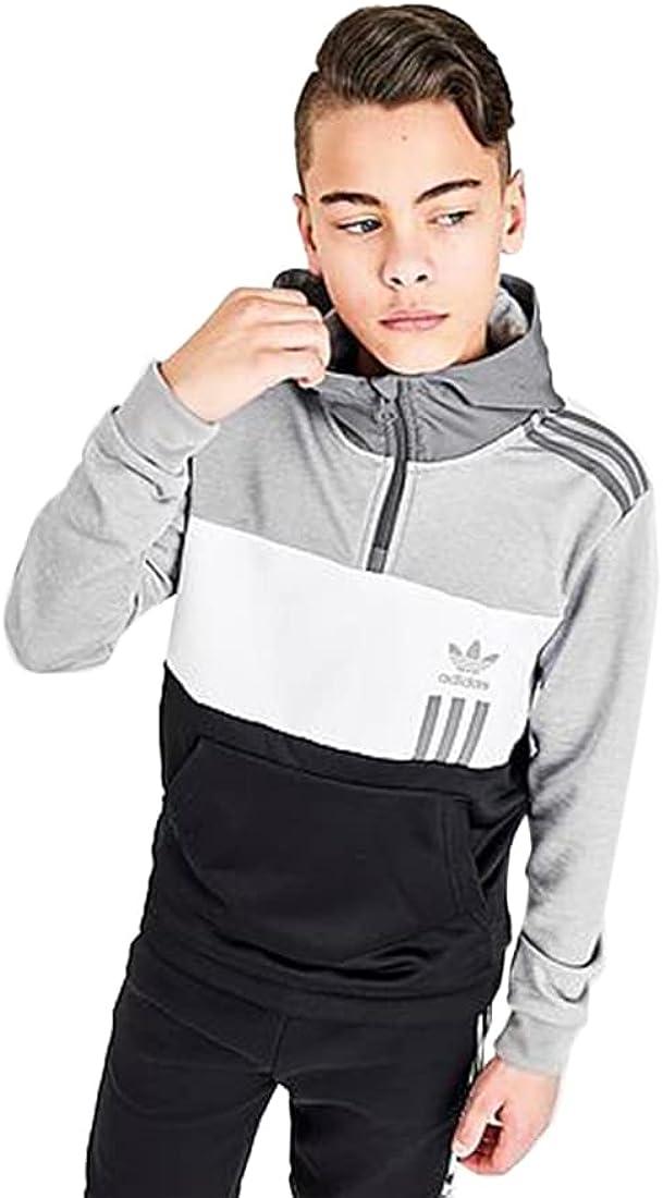 adidas Originals ID2096 Half Zip Boys Large Grey Sweaters Hoodie Active Heather/White/Black Medium