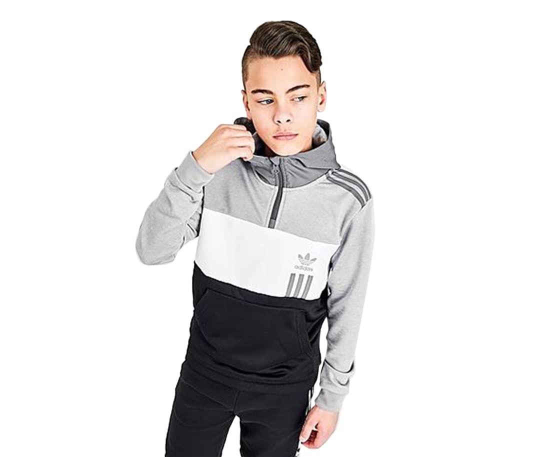 adidas Originals ID2096 Half Grey Hoodie Medium Heather/White/Black Zip Boys Active Sweaters Large