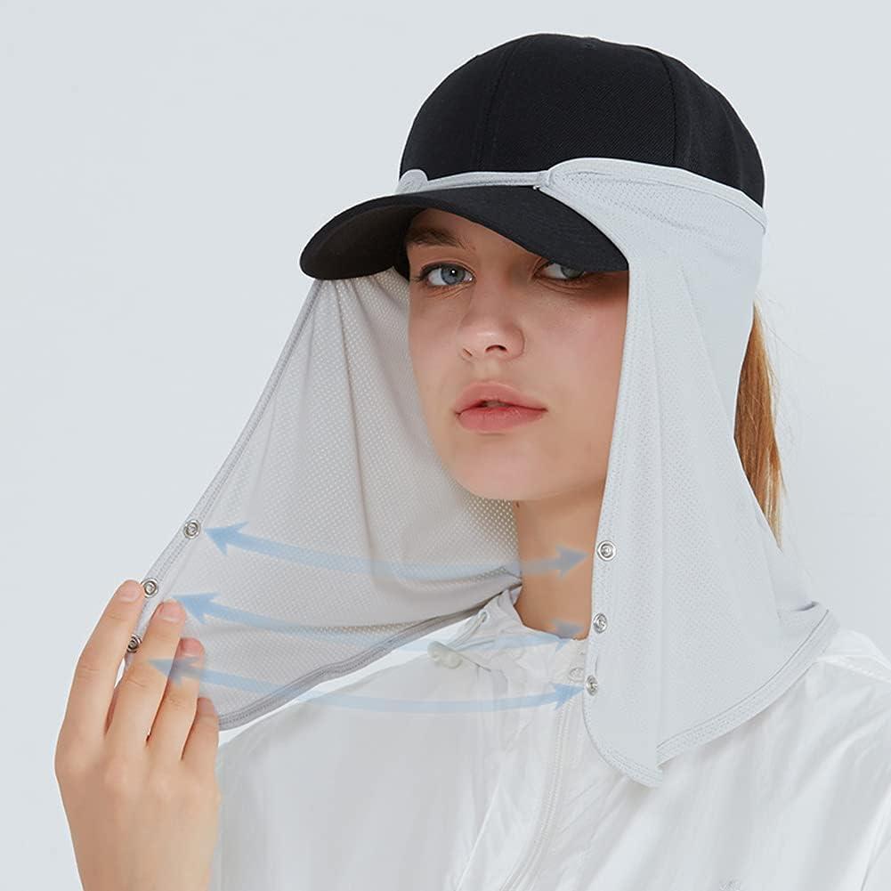 Unisex Sun Protection Neck Shade Mesh Cap Drape Elastic Cooling Face  Covering Black