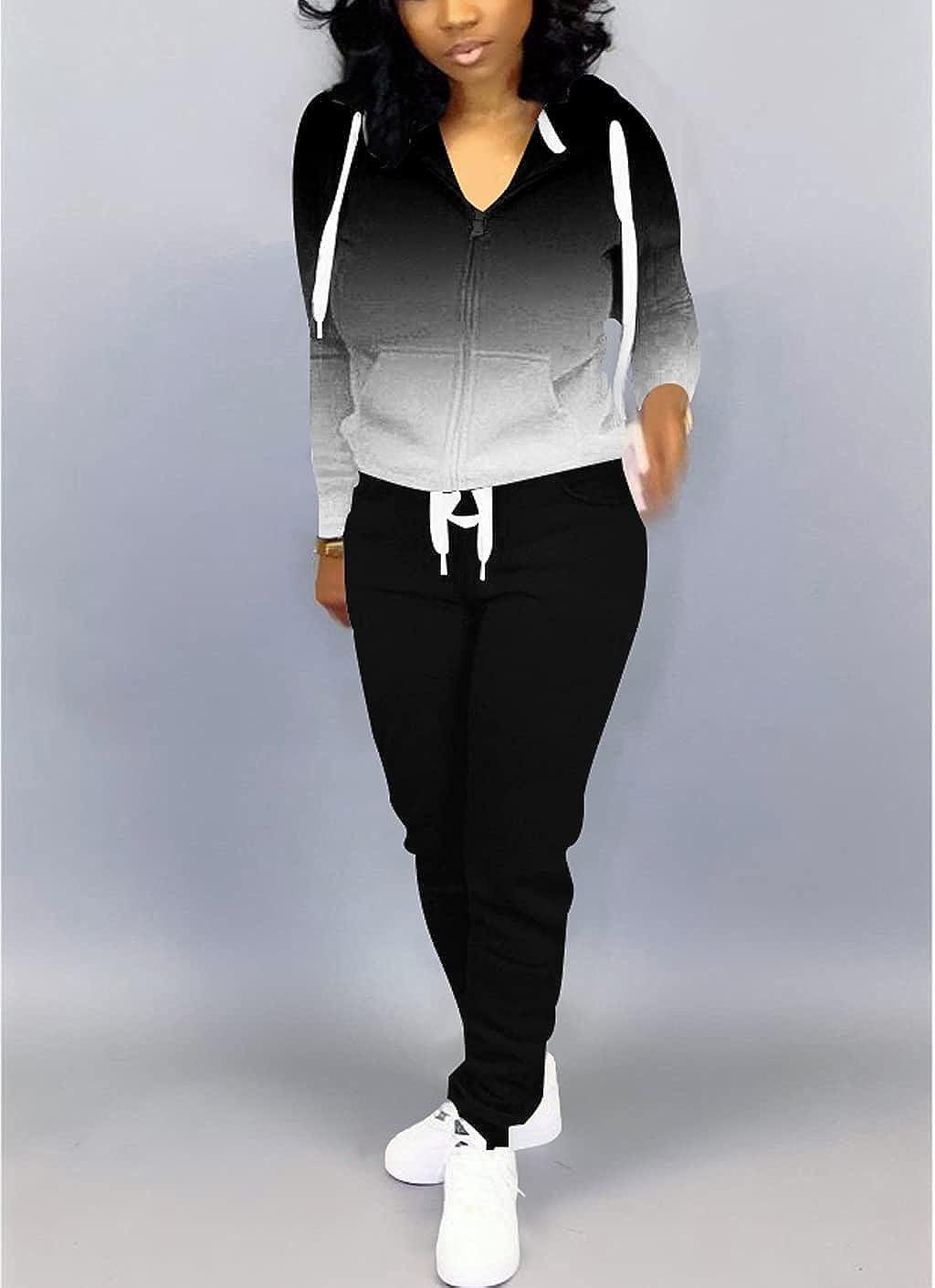  Women Solid Color Sweatsuits Sweatpants Athletic Tracksuit 2  Piece Outfits Lounge Jogging Suits for Women : Clothing, Shoes & Jewelry