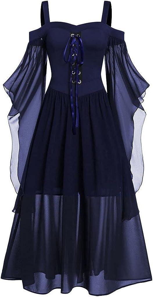 Halloween Costumes for Women Plus Size Cold Shoulder Cosplay Outfits Tulle  Butterfly Sleeve Lace up Gothic