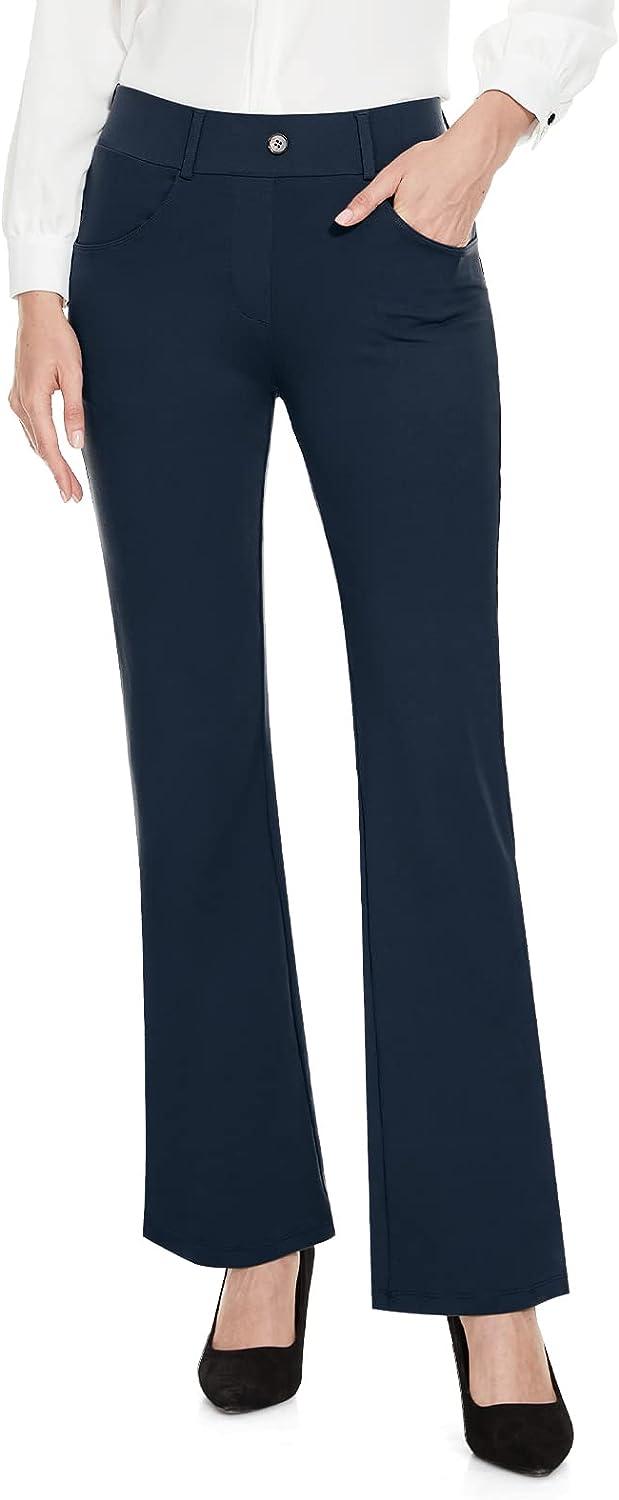 Hiverlay Womens Bootcut Dress Pants Pull On Stretchy Work Slacks for  Business Office 5 Pockets 29/31,Petite/Regular