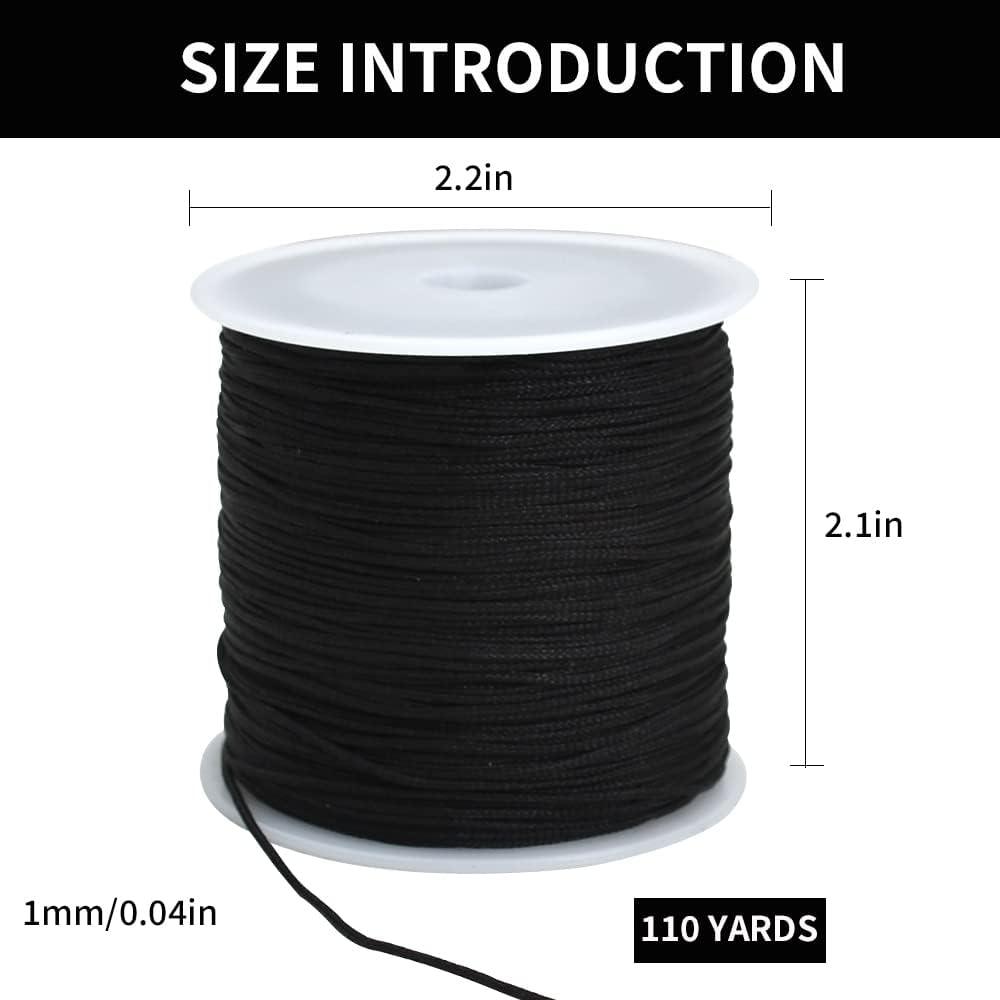 TONIFUL 1mm x 100 Yards Black Nylon Cord Satin String for Bracelet