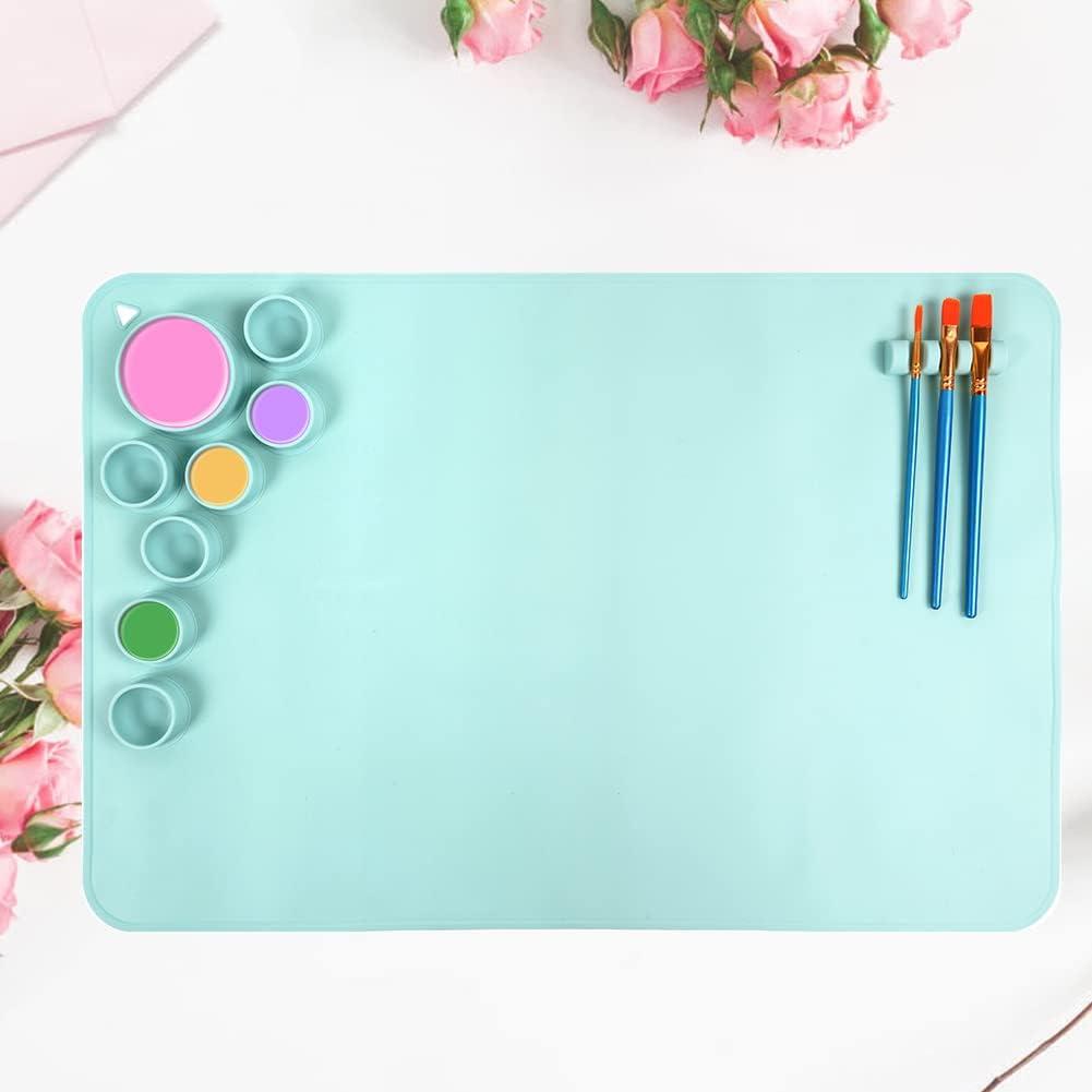 GAWYSBM Silicone Painting Mat for Kids, Silicone Craft Mat with Cup and Paint Holder, 24x16 Silicone Art Mat for Painting Art Clay DIY, and Play