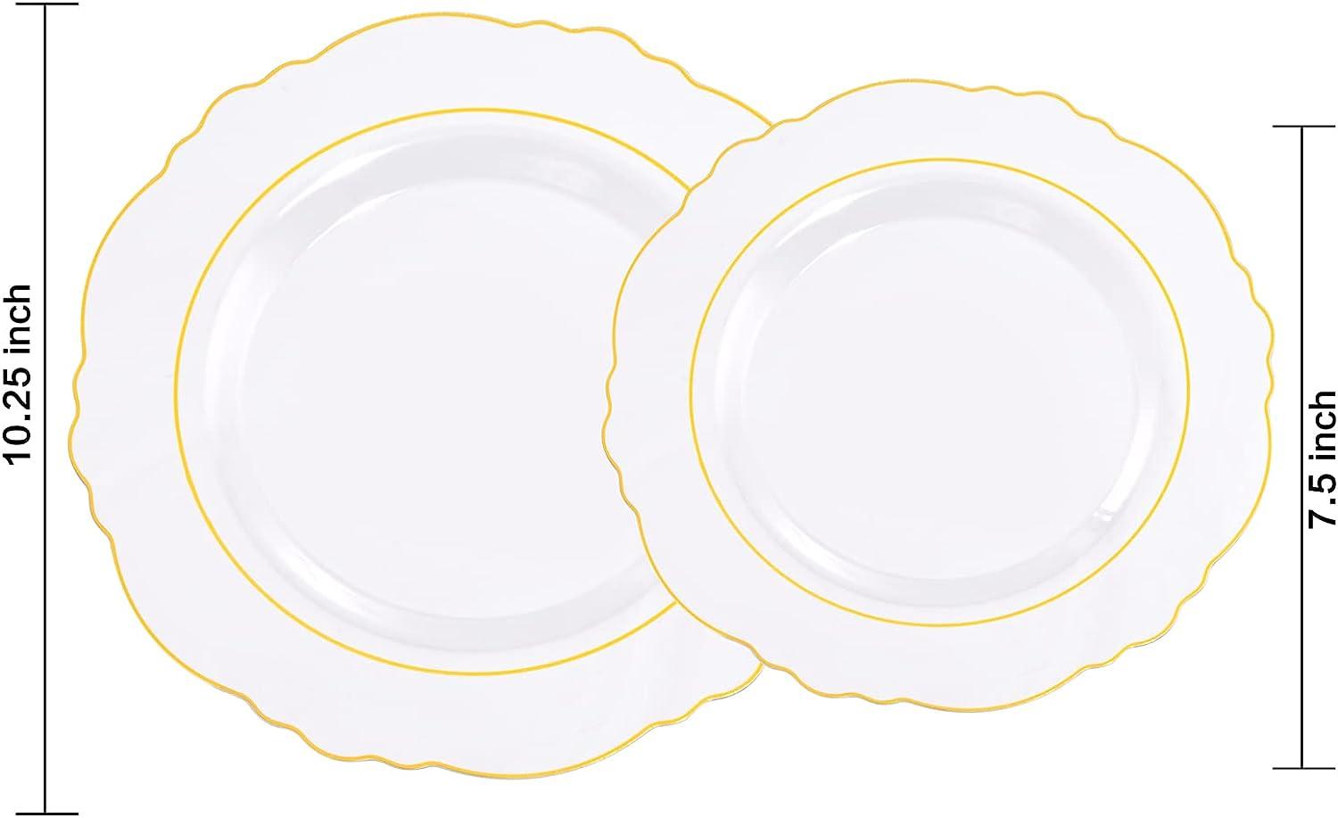 WDF 100pcs Clear Plastic Plates With Gold Trim - Baroque Clear