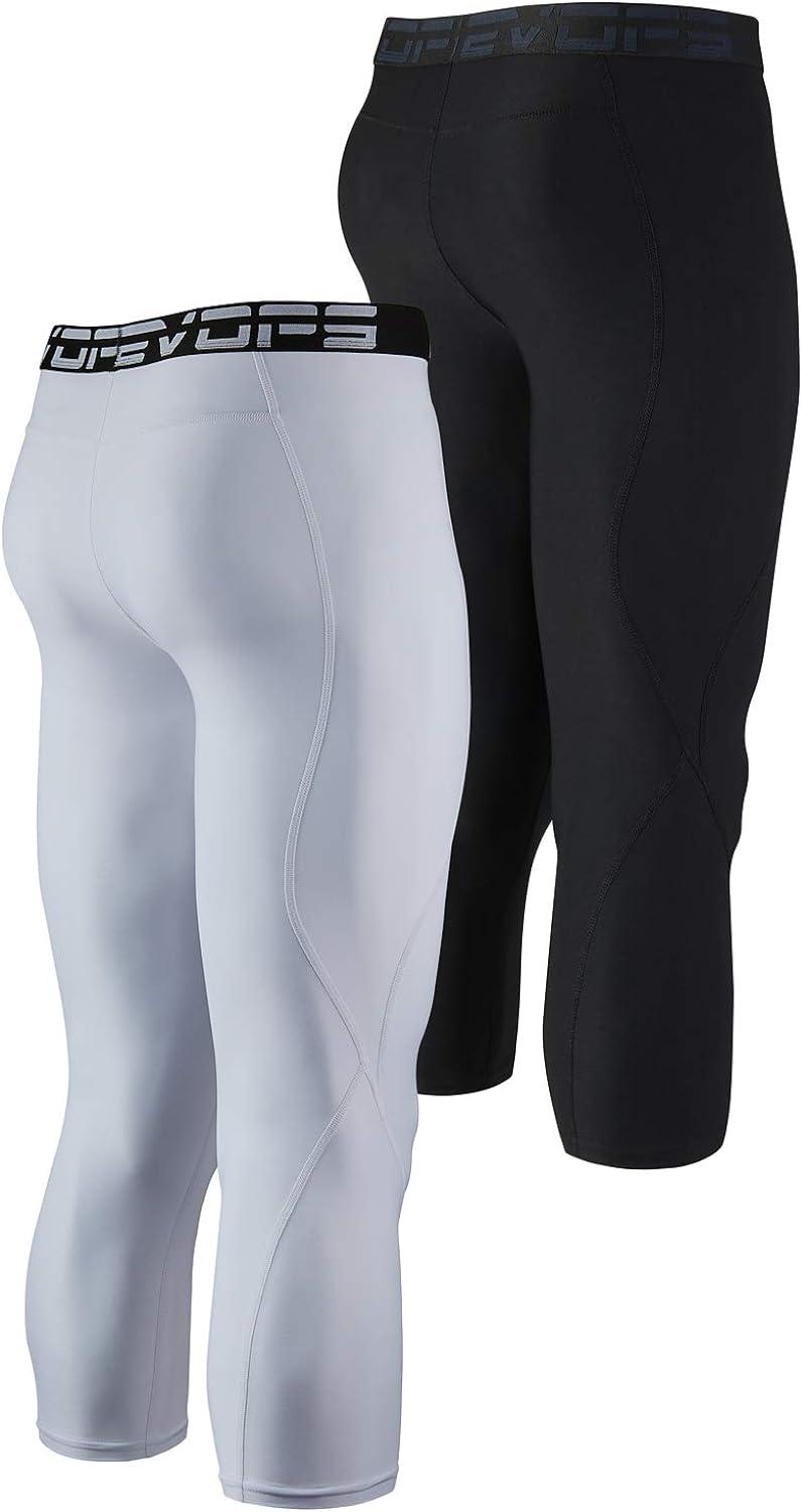 DEVOPS 2 Pack Men's 3/4 Compression Pants Athletic Leggings with Pocket  Medium 2# (Basic) - Black / White