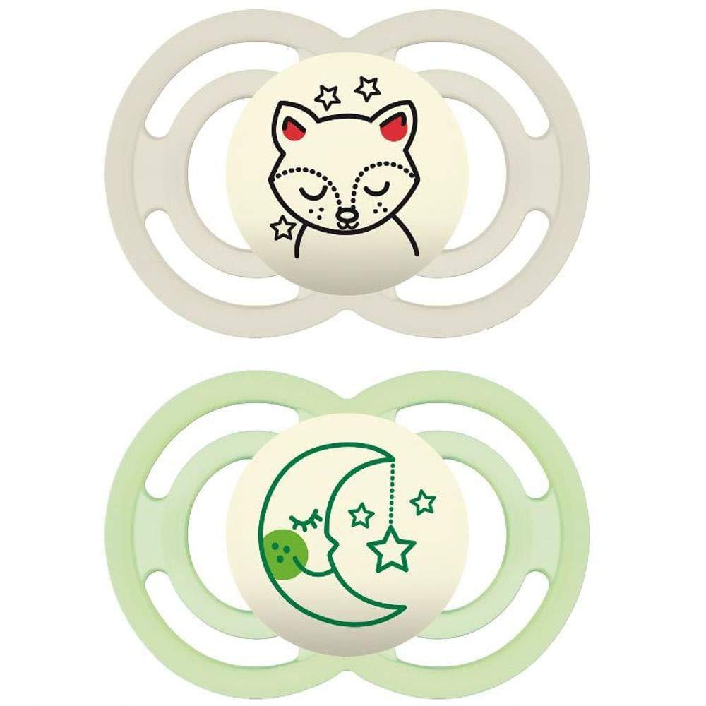 MAM Perfect Night Baby Pacifier, Patented Nipple, Glows in the Dark, 2  Pack, 0-6 Months, Unisex