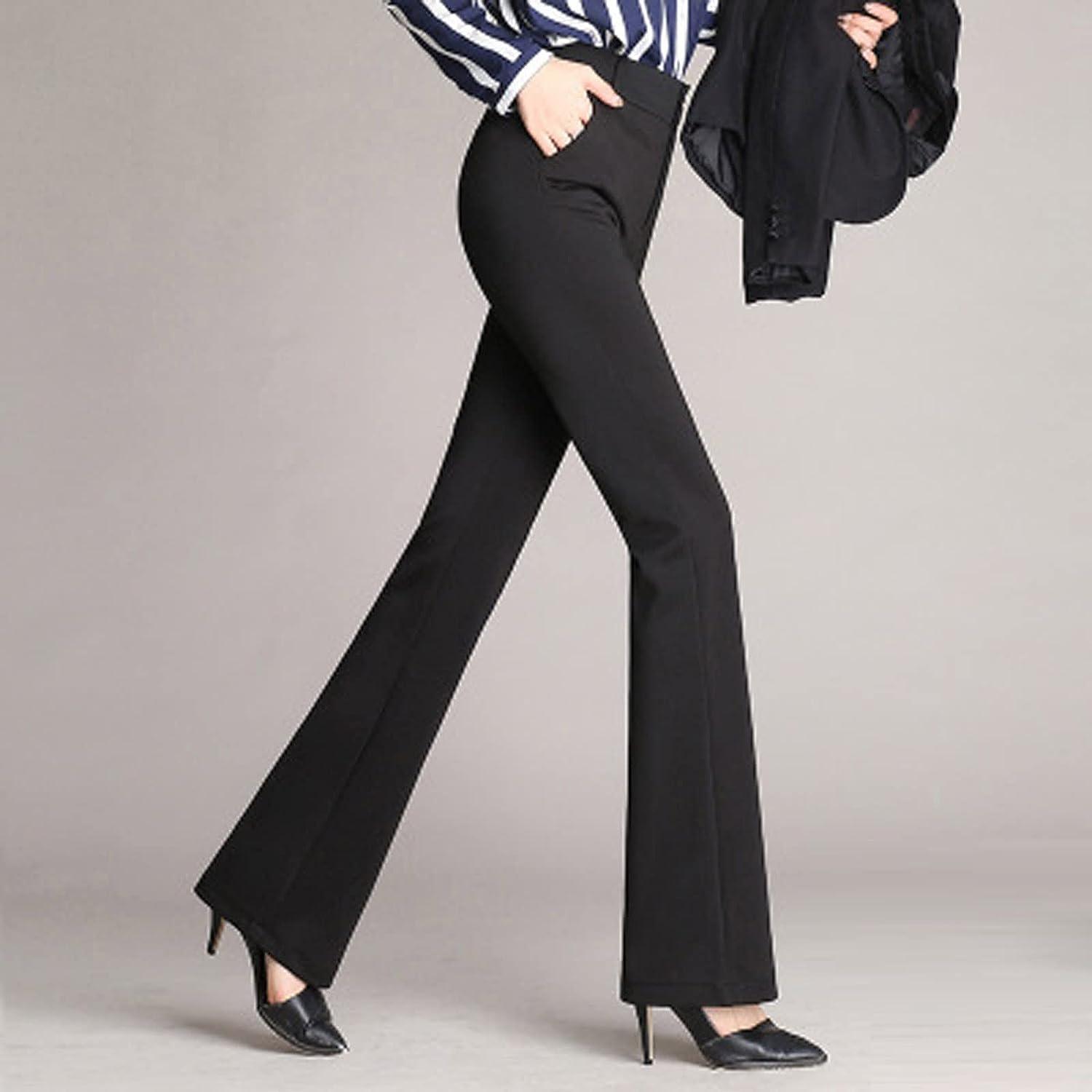 Korean Work Black Flare Pants For Women Slim Fit, Wide Leg, High