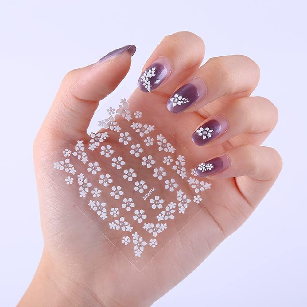 White Flower Nail Art Stickers 3D Self Adhesive Flower Nail Decals Supplies  Cute Floral Nail Sticker with Rhinestones Design for Women Manicure Tip  Accessories Nail Decoration 30 Sheets