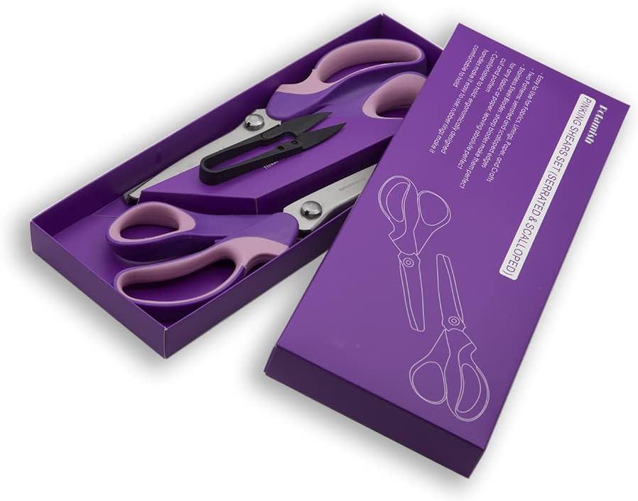 Pinking Shears Set (Pack of 2 PCS, Serrated & Scalloped edges) By Potamish  - Zig-zag Scissor for Fabric Leather & PPDer - Pinking Dressmaking Sewing