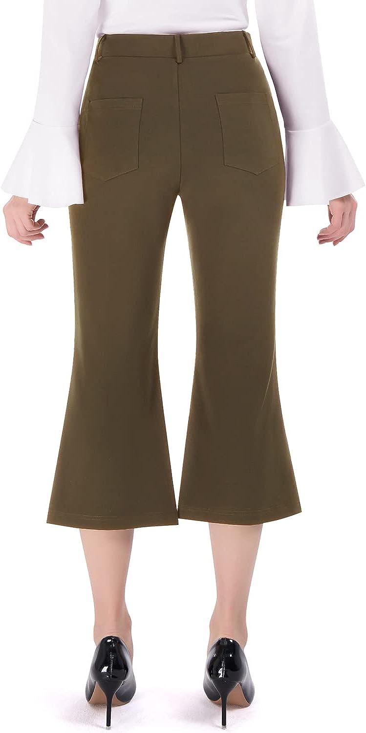 Capri Pants for Women Wide Leg High Waist Tummy Control Yoga Dress Pants  Flowy Stretch Lounge Casual Crop Pants with Pockets(XL,Gray)