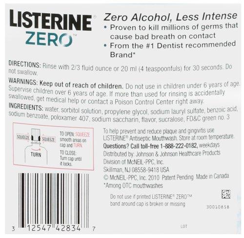 Listerine Cool Mint Zero Alcohol Mouthwash, Less Intense Alcohol