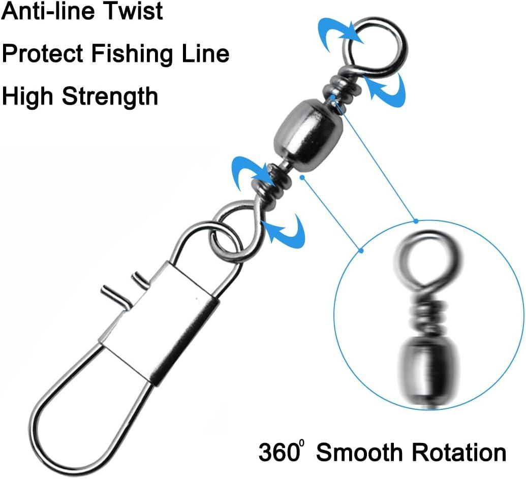 50/250pcs Fishing Barrel Swivels with Safety Snaps Swivel Stainless Steel  High Strength Interlock Snap Swivels Rolling Connector Black Nickel Solid