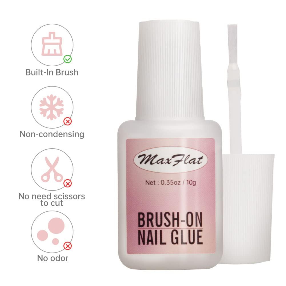 Nail Glue for Press On Nails, Brush on Nail Glue for Nail Tips 4 Pcs 10g/0.35oz  Quick & Strong Nail Tips Glue, Nail Glue for Acrylic Nails, Nail Glue for  Fake Nails (