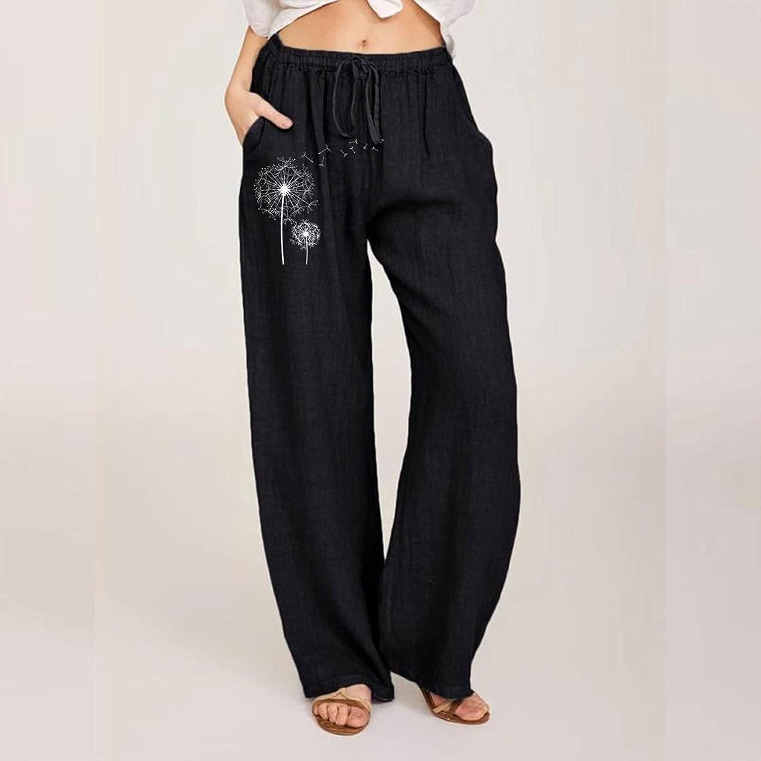  Burband Womens Elastic Waist Bootcut Linen Cotton Dress Pants  Straight-Leg Loose Yoga Pants Summer Palazzo Plus Size S-4XL Black :  Clothing, Shoes & Jewelry