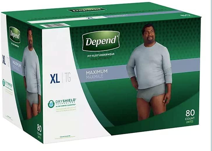 Depend FIT-Flex Incontinence Max Absorbency Underwear for Men, Extra Large  80-Count: Waist 44-64