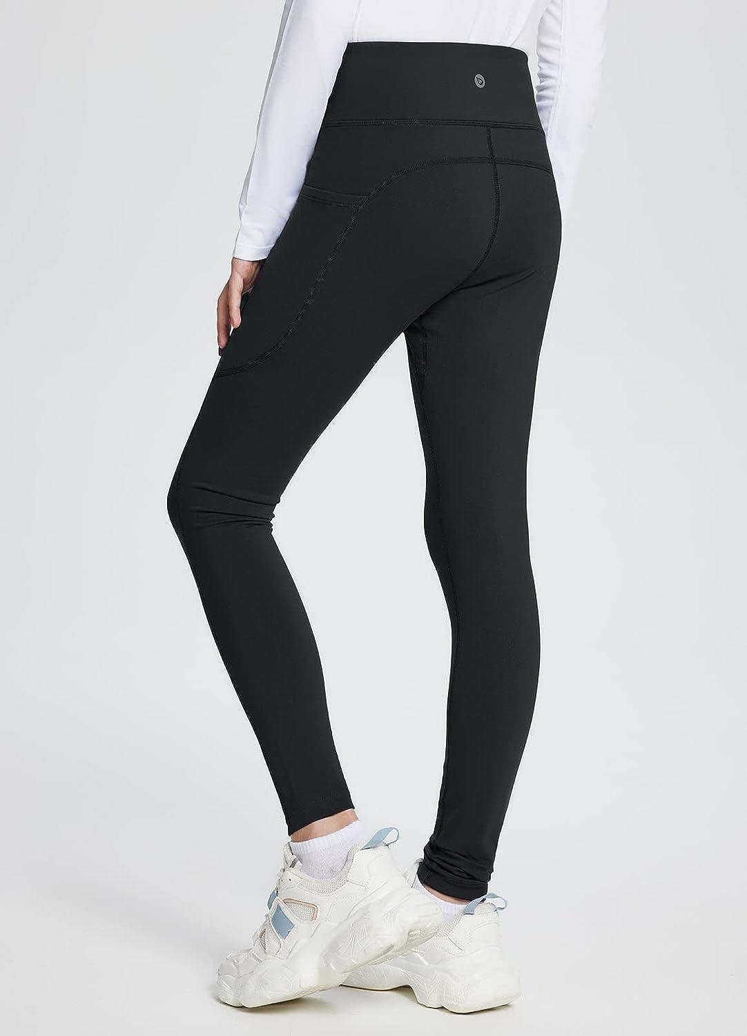 BALEAF Girls' Fleece Lined Leggings Kids Warm Pants Youth Compression Yoga  Athletic School Pants with Pockets Black Medium