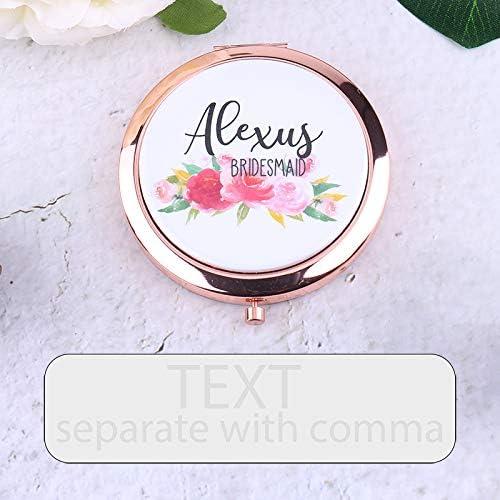 wadbeev Set of 5-10 Rose Gold Compact Mirrors with Your Name Travel Pocket  Mirrors Wife Anniversary Pink Bulk Bridesmaid Gifts