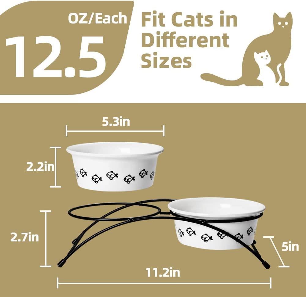 SWEEJAR Ceramic Dog Bowls with Paw Pattern, Dog Food Dish for Small Dogs,  Porcelain Pet Bowl for Water,15 oz White