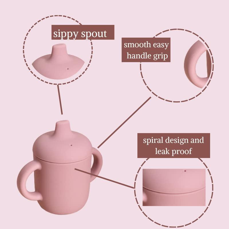 6 Months+ Sippy Cups with Handles,Silicone Sippy Cups Leak Proof 5oz,No  Spill Sippy cups for Toddlers (Pink)