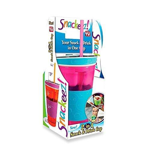  Snackeez Travel Snack & Drink Cup with Straw, Pink
