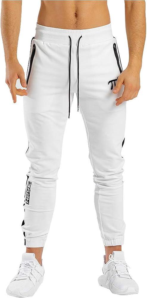 CAICJ98 Gifts For Men Mens Zip Joggers Pants - Casual Gym Workout Track  Pants Comfortable Slim Fit Tapered Sweatpants with Pockets White,XL 