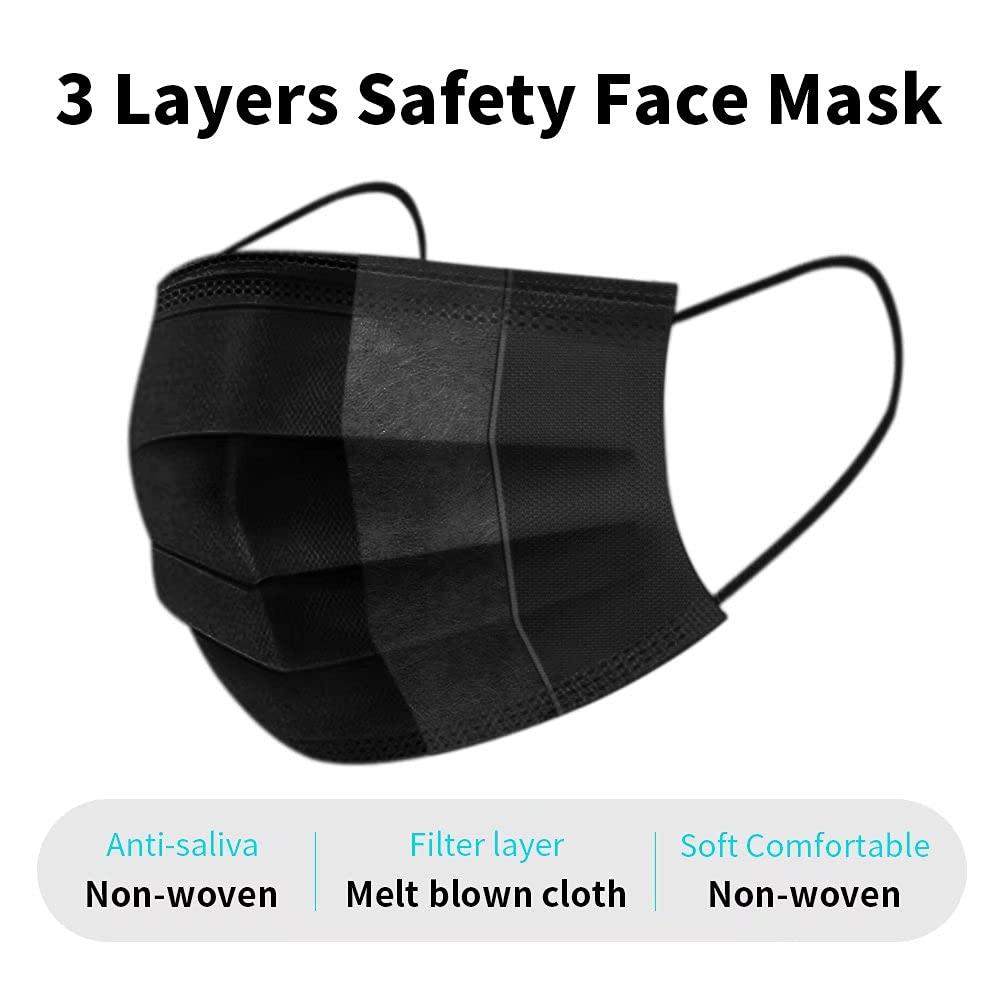  NNPCBT 100PCS 3 Ply Black Disposable Face Mask Filter