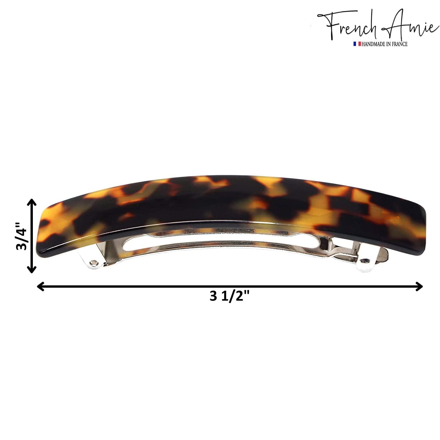  French Amie Rectangular Gold Glitter 3 1/4” Strong Celluloid  Acetate Handmade Automatic Hair Clip Barrette with Golden Clasp for Women  and Girls, Made in France : Beauty & Personal Care