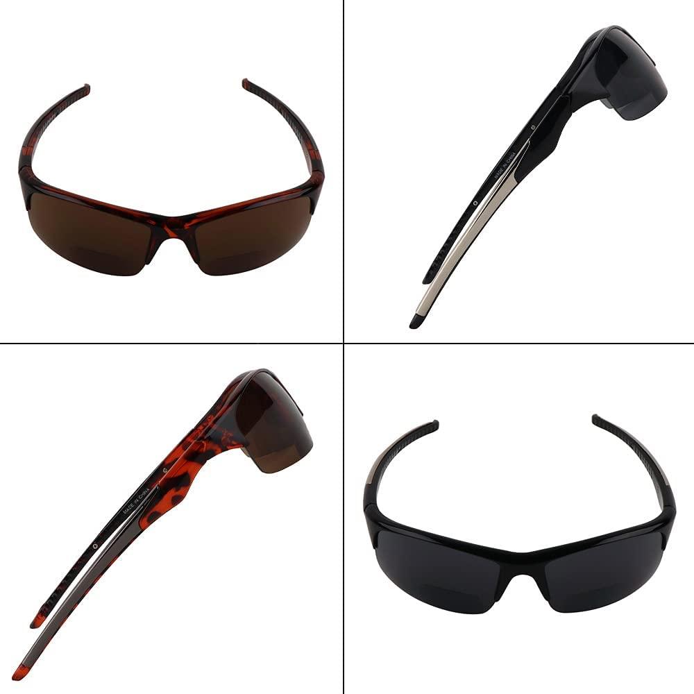 Hyyiyun 2 Pairs Bifocal Reader Sunglasses for Men and Women,Wrap Around  Sports Sun Reading Glasses UV Protection Black&tortoise 2.0 x