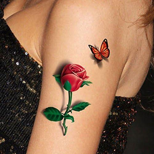 Waterproof Butterfly And Rose Fake Tattoo At Home Stickers Set Of