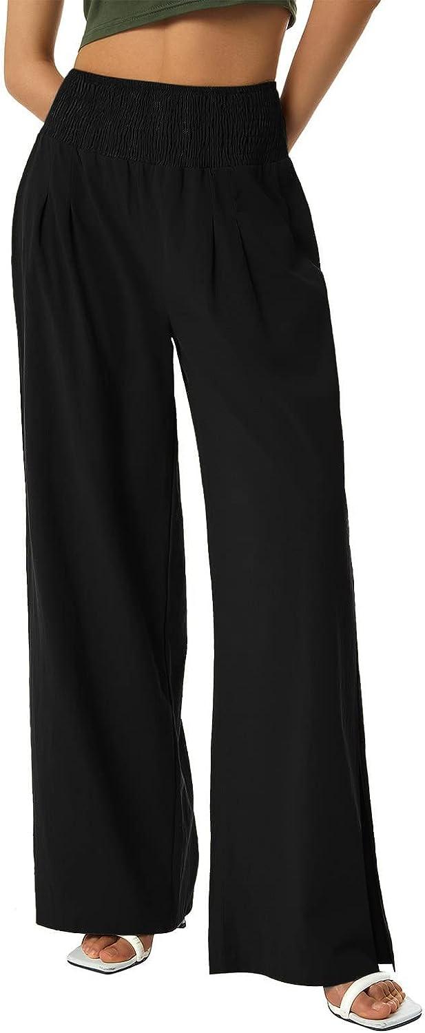 Handmade black linen long wide leg palazzo pants. Black high waist wom –  Nuichan