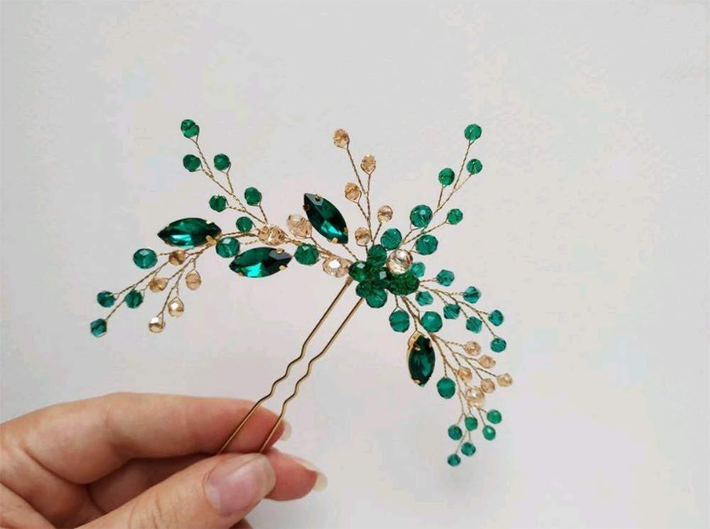 Denifery Emerald Wedding Hair Piece Green Hair Vine Bridal Gold Jewelry  Headpiece Wedding Hair Accessories Emerald Green