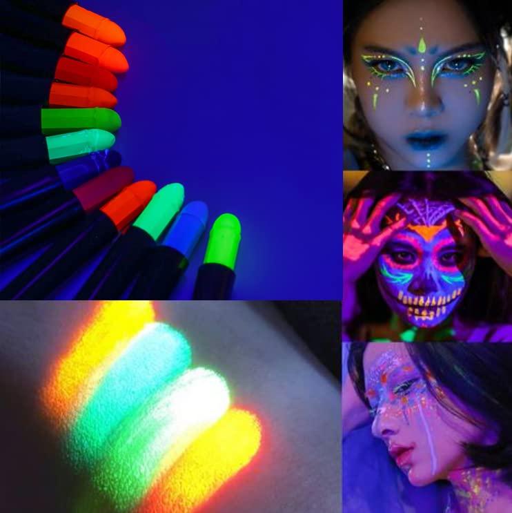 Glow in the Dark Face Paint, 12 Colors Oil Based Glow Blacklight Face Paint  Kit for Adult Neon Fluorescent Body Painting Palette Luminous Face