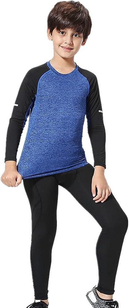 OPALOS Boys Girls Base Layer Athletic Compression Leggings and Shirts  Thermal Underwear Set Running Pants Tights Blue-b511 12-13 Years