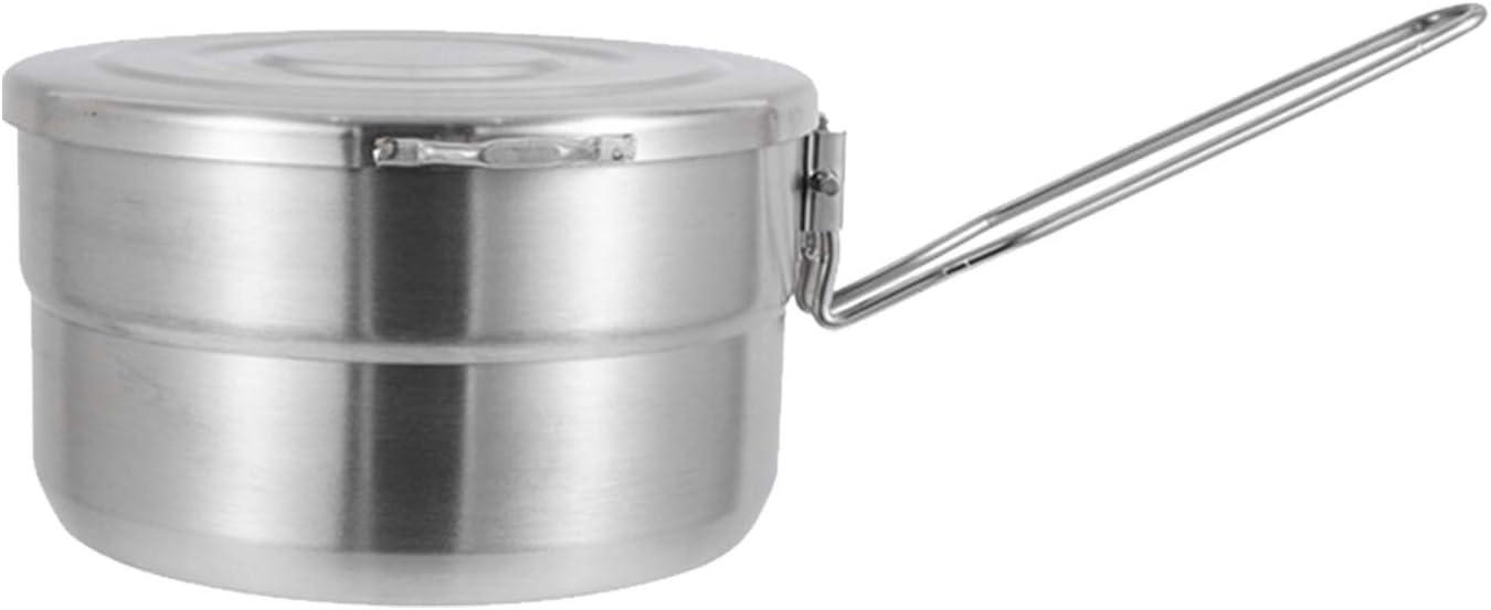 Denpetec Stainless Steel Camping Cook Pot with Lid and Folding Handle Camping Cookware 1.5L Large Capacity Bento Pot for Camping, Hiking, Picnic