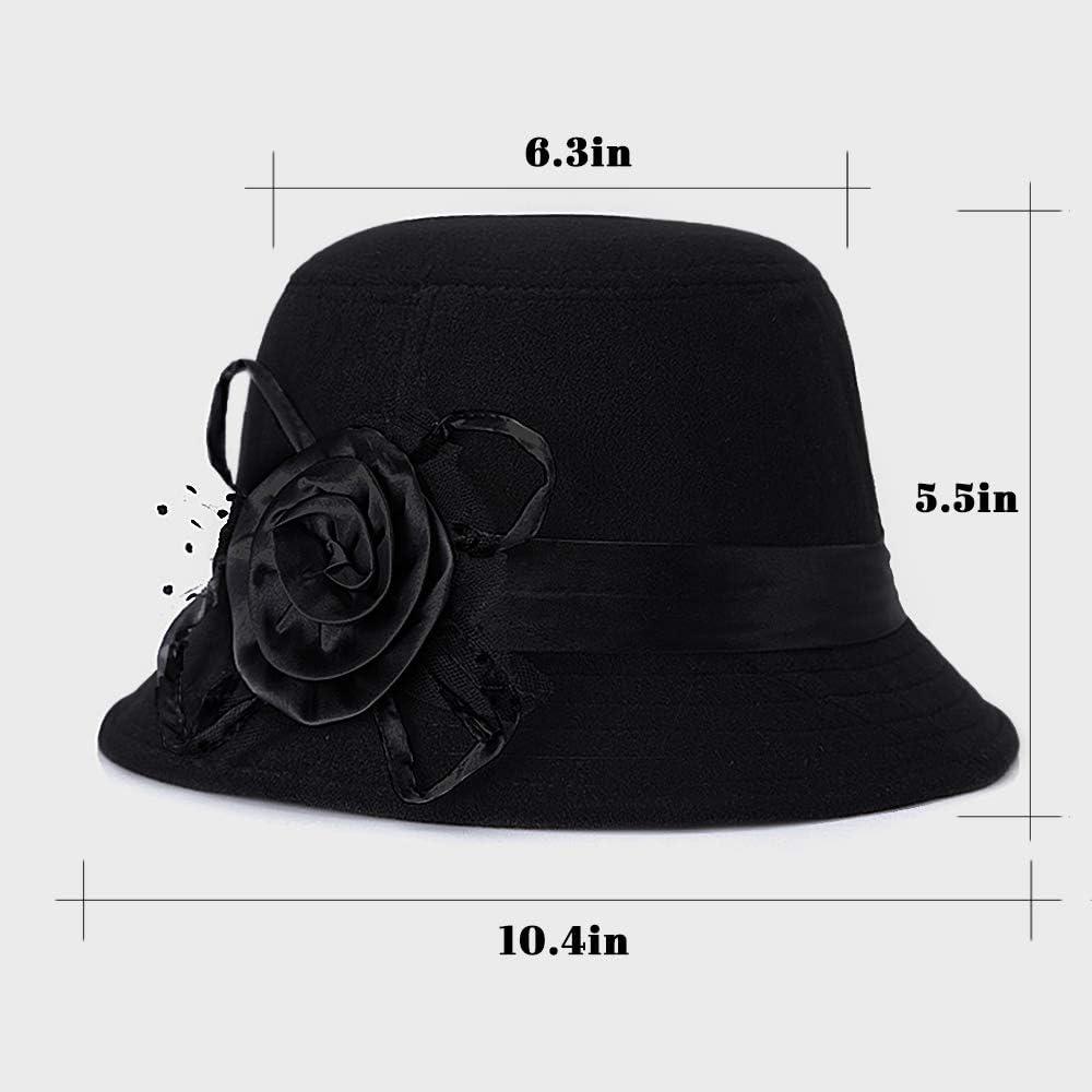 Glamorstar Vintage Felt Cloche Hat Winter Floral Fedora Bucket Hat Bowler  Hats One Size Black